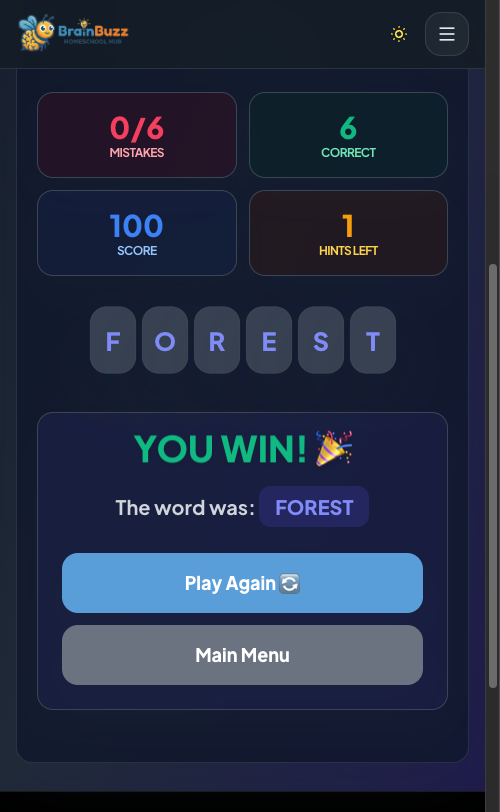 Hangman game screen